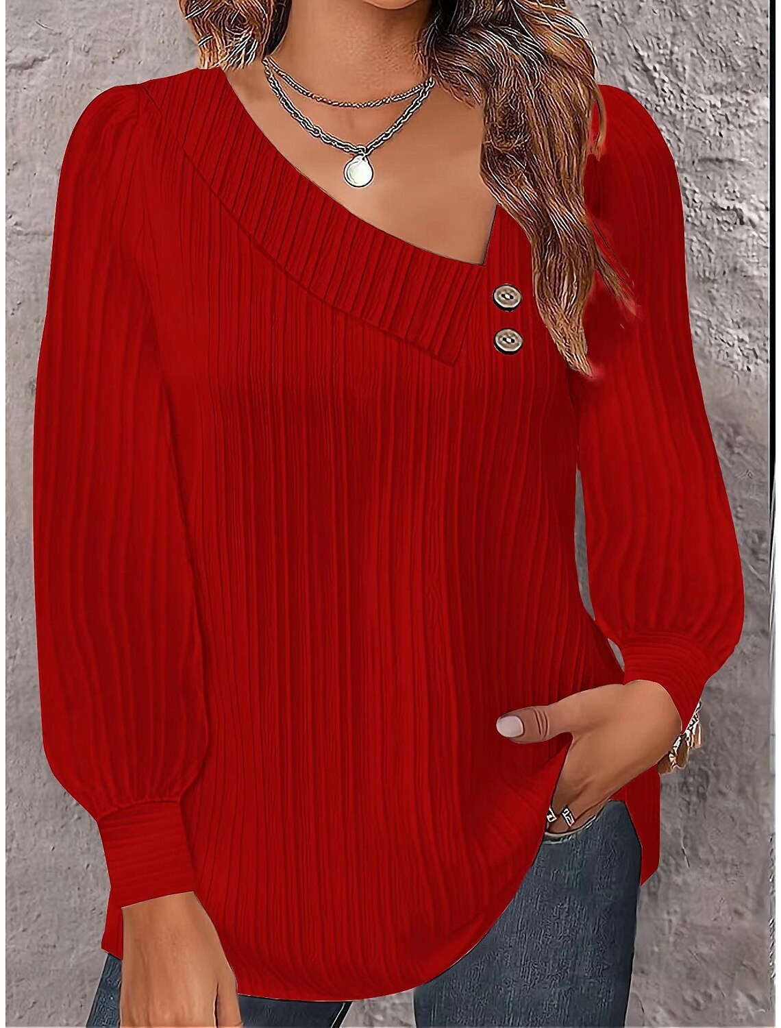2023 autumn simple long sleeved button solid color shirt for womens clothing