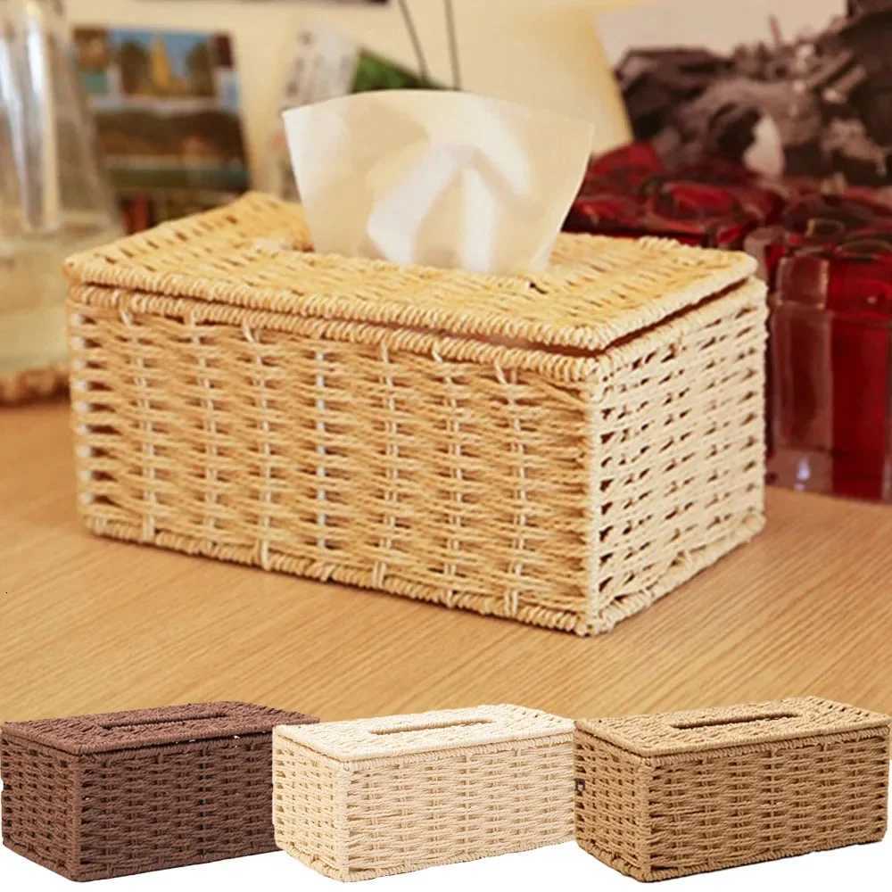 1PC Rattan Tissue Box Home Decoration Handmade Desktop Decoration Simple Retro Tissue Box Storage Caja De Pauelos Hecha A ManoM251124