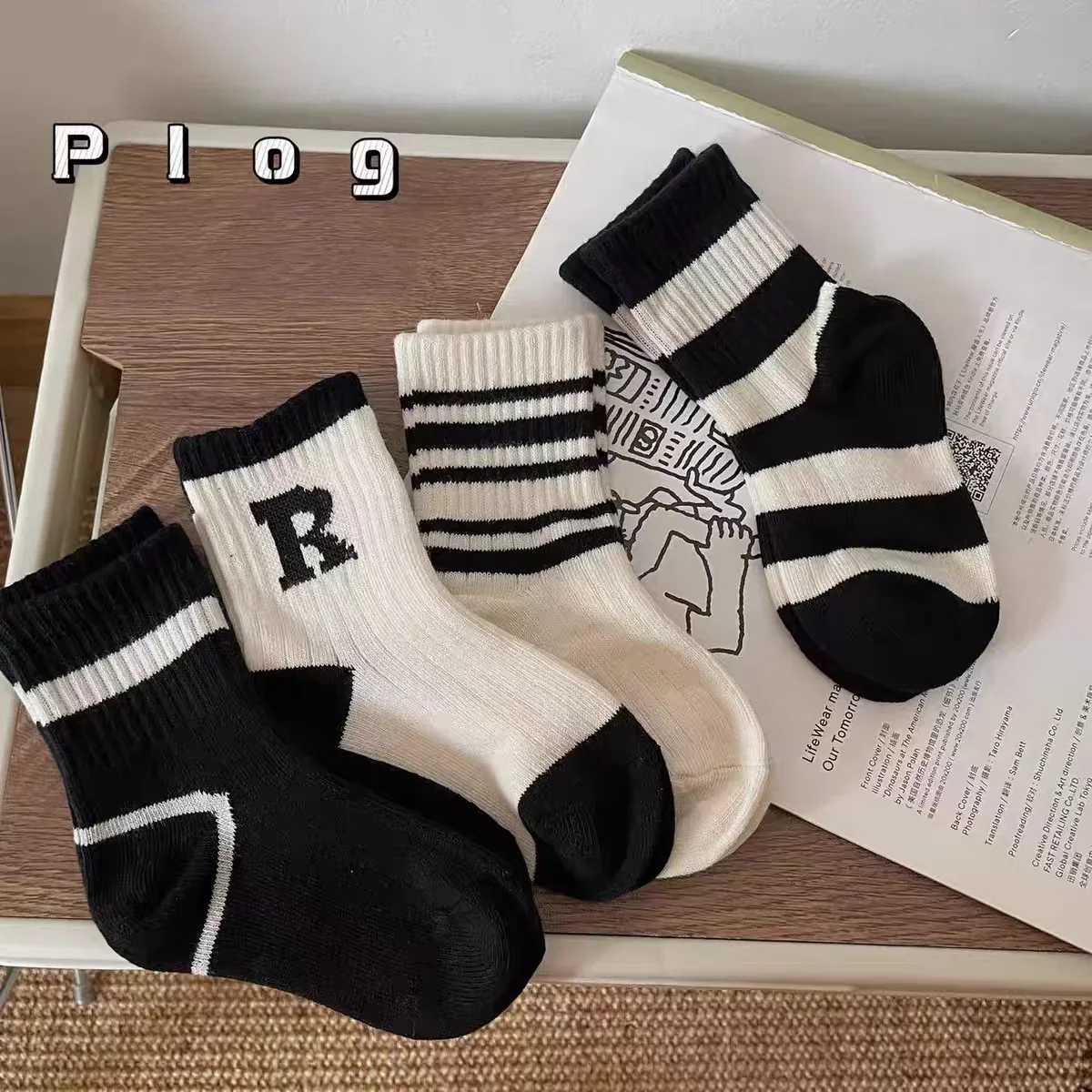 4Pairs Letter Striped Thick Warm Cotton Kids Half Socks Cute Cozy Sports Soft Breathable Brushed Childrens Sock For Boys Girls G251124