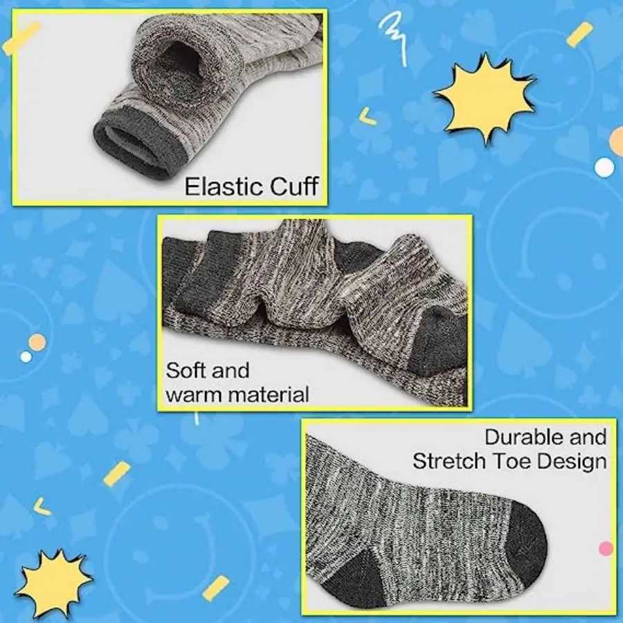 6 PairsBoys Thick Socks Kids Winter Thermal Socks Striped Walking Warm Boot Cosy Hiking socks for 3-14 Years Boys Girls Toddlers G251124