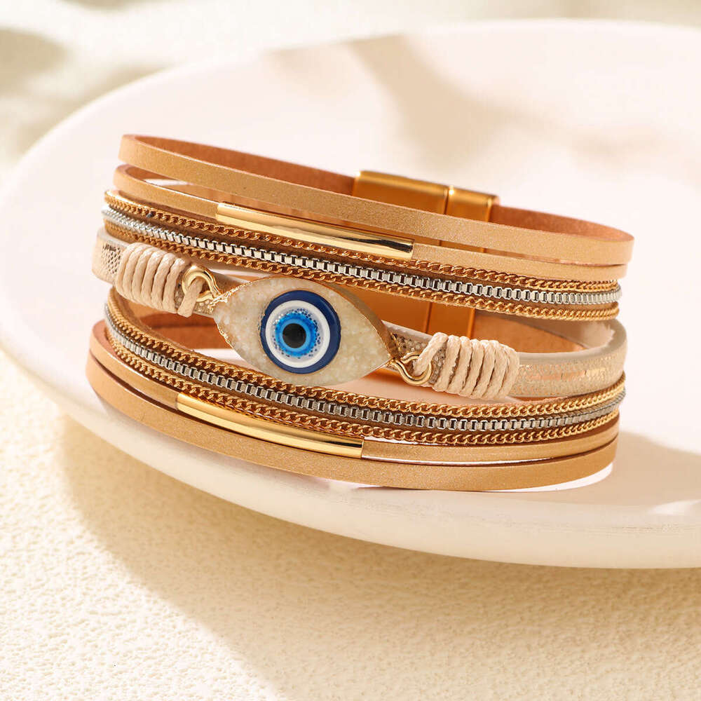Bohemian style hot selling Devil's set with Eye water dia leather bracelet