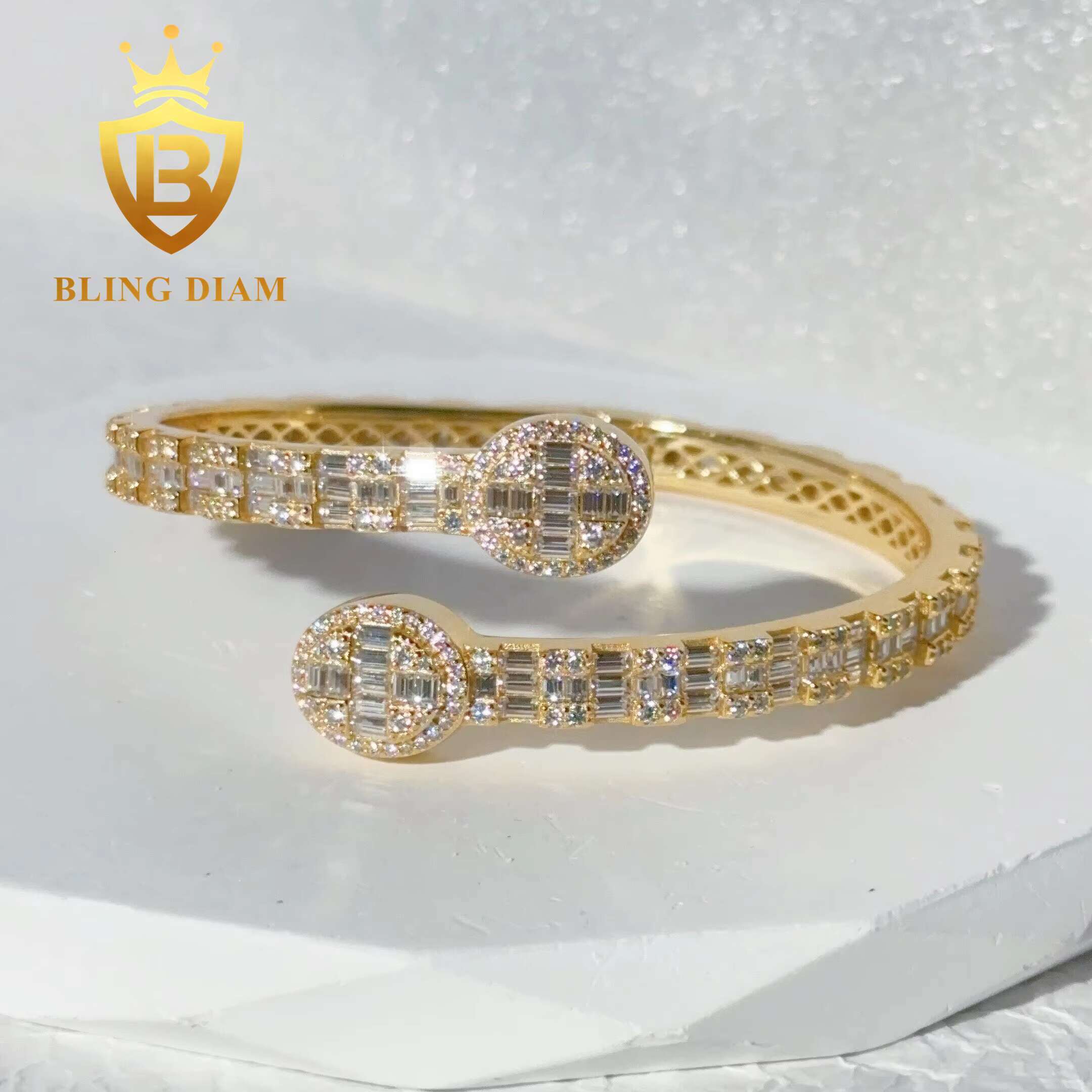 Fashion Women Men Iced Out Moissanite Bangle 925 Sterling Silver Hip Hop Rapper Jewelry Oval Shape Bangle Pass Diamond Tester