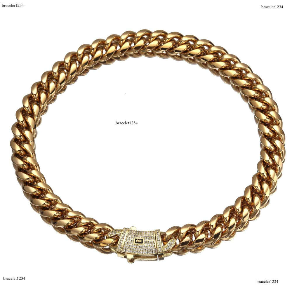 6-14mm Hip Hop Solid Stainless Steel Miami Cuban k Chain Zircon Clasp Mens Simple High Polished Jewelry