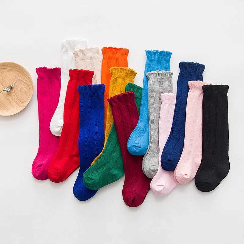 Spring Autumn Baby Girls Cotton Knee High Long Socks for Children Kids Toddler Kawaii Candy Color Ruffles Lace Frilly Stockings G251124