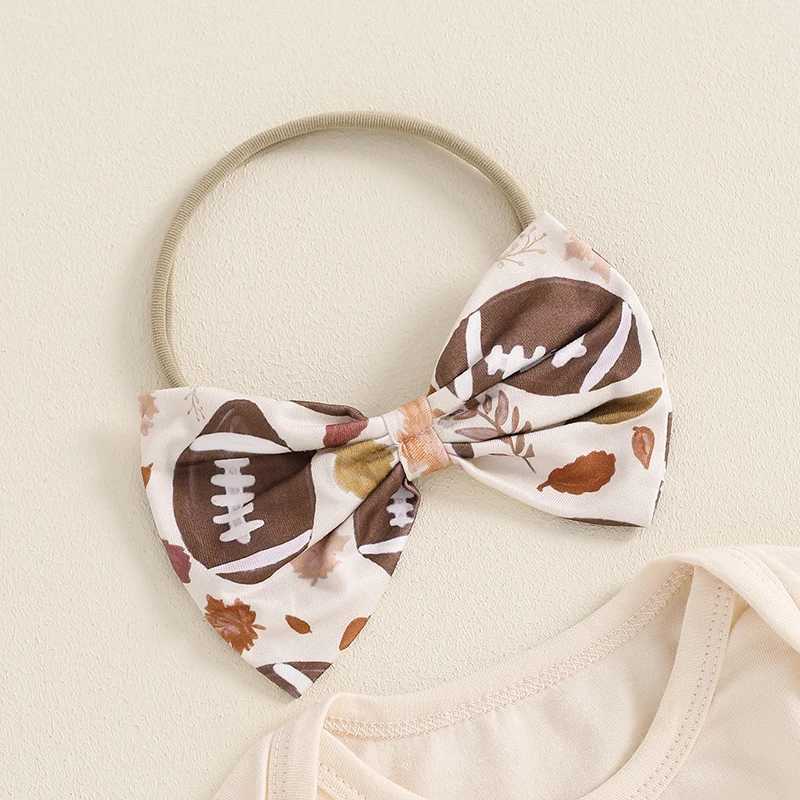 Clothing Sets 2024-05-31 Lioraitiin Baby Girls Fall Outfits Rugby Print Long Sleeves Romper and Elastic Flared Pants Headband 3 Piece Set R250424