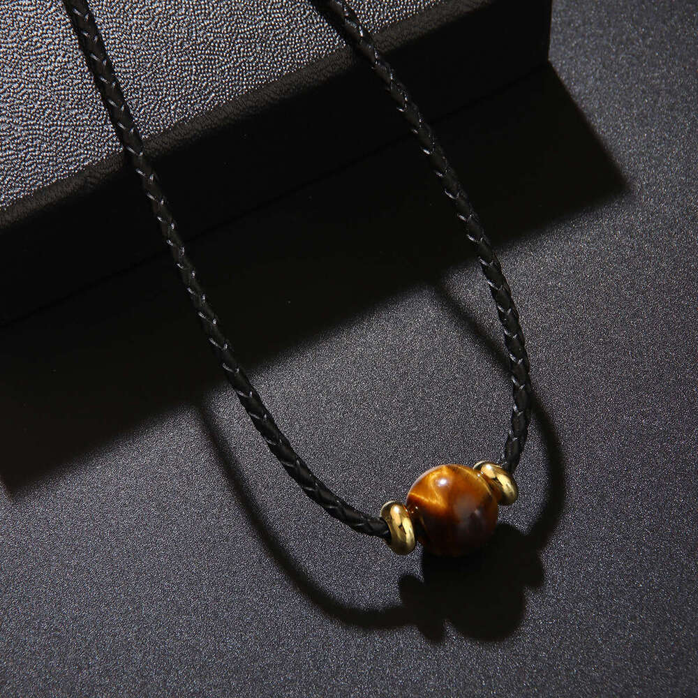 Hot selling Melad coffee color premium natural tiger eye stone bead necklace with simple style, light , niche collarbone chain