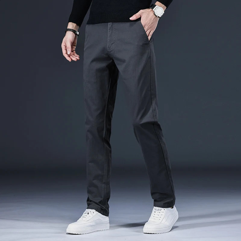 97% pure cotton mens casual pants black khaki gray business slim fit straight elastic fashionable casual pants 250422
