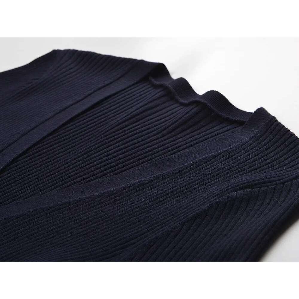 Designer Women's Clothing Navy Blue Vertical Striped Knitted Cardigan Simple Fashionable Slim And Versatile V-Neck Top 2025 Spring New Style
