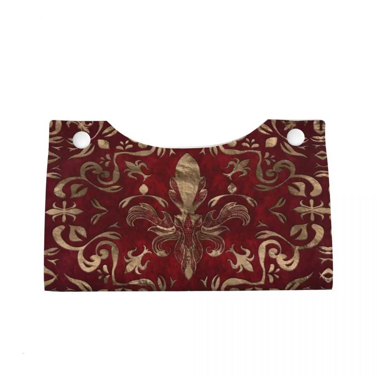 Custom Luxury Lily Flower Fleur-De-Lys Tissue Box Cover PU Leather Rectangular Fleur De Lis Facial Tissues Holder for HomeM251124