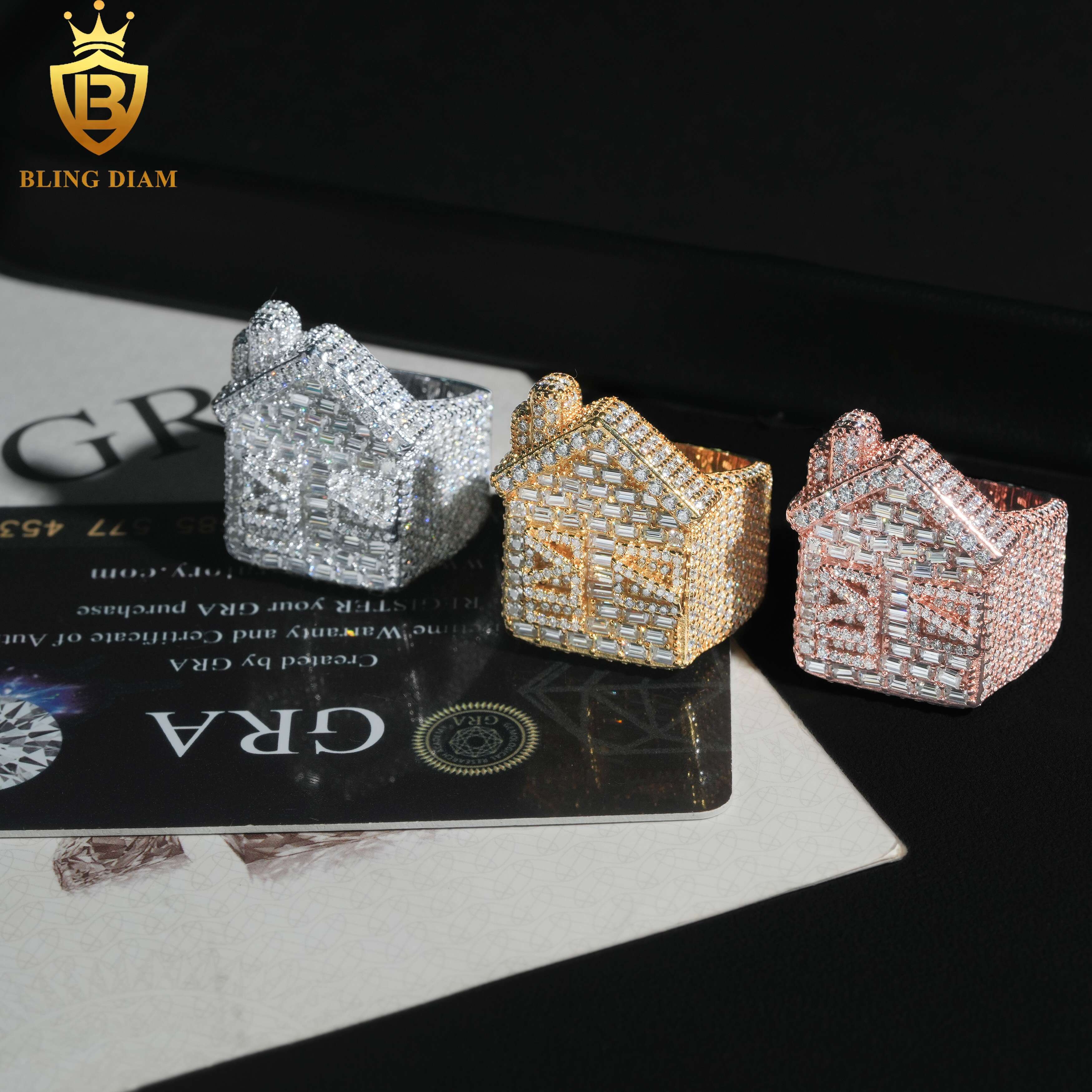 Hip Hop Style Jewelry Men Ring Fully VVS Moissanite GRA Certificate Iced Out 925 Silver House Rings