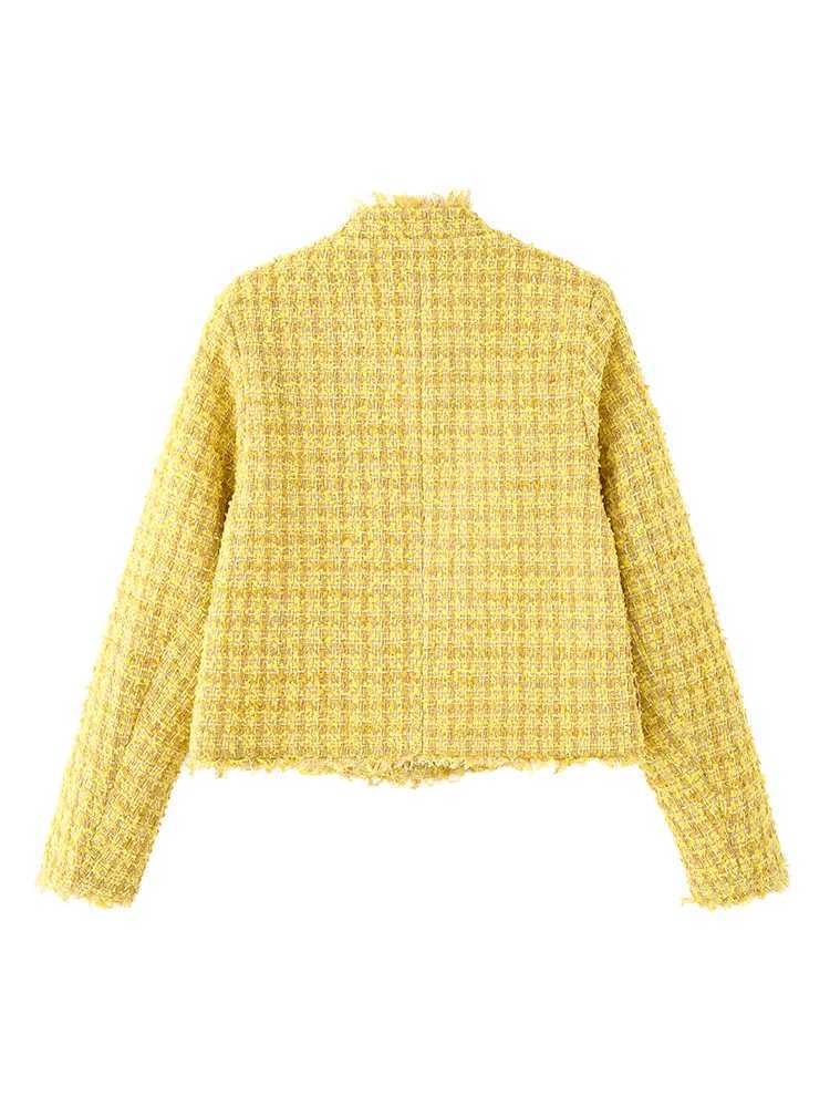 HH Fashion Women Yellow Tweed Jackets Slim Single Breasted Long Sleeve Autumn Coats Female Small Fragrant Style Outerwear J251124