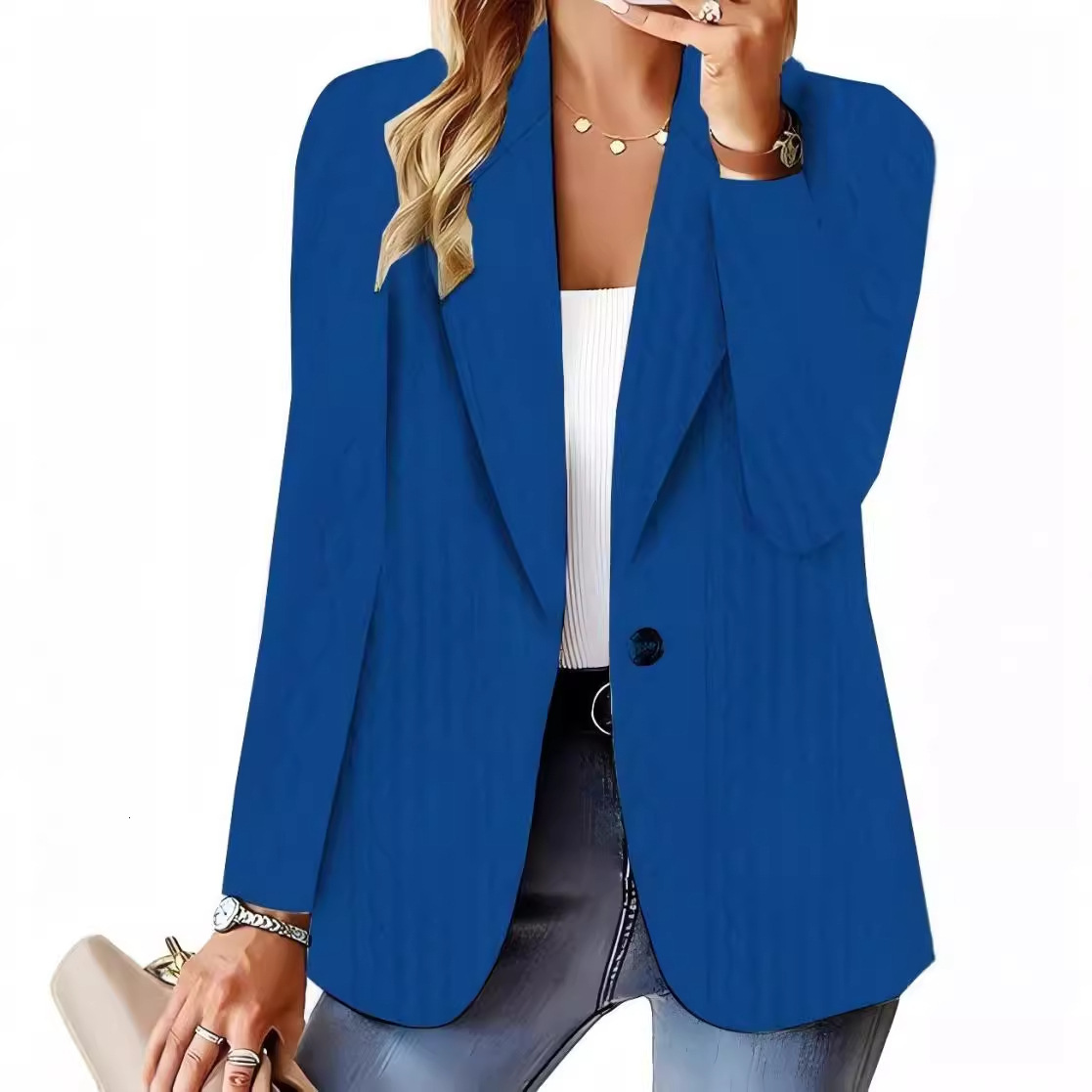 2024 autumn and winter fashion versatile solid color one button suit jacket for women