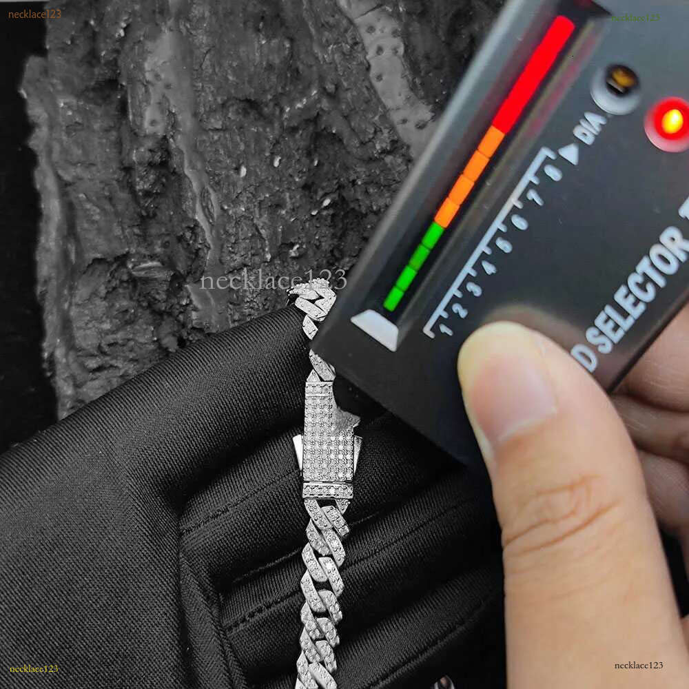 Nuoya Jewelry 8mm Prong Cuban k Chain Iced Out Pass Dia Tester VVS Moissanite Sterg Sier Necklace