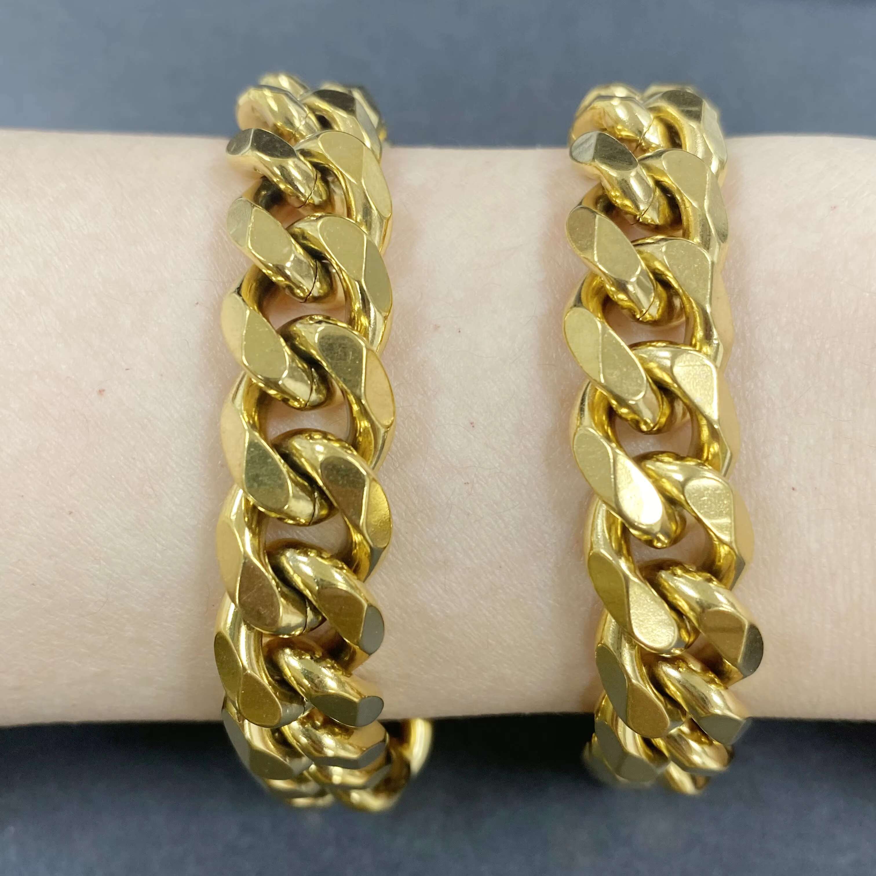 Olivia Wholesale Waterproof 12mm Man Cuban Link Chain Stainless Steel 18k 22k Gold Silver Plated Chunky Fashion Jewelry