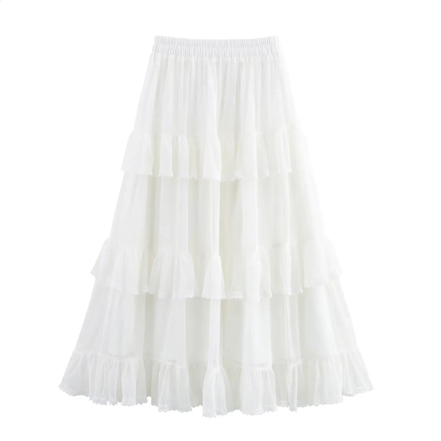 PB ZA205 summer womens clothing multilayer lace elastic waist pleated mesh large swing Aline skiing 250417