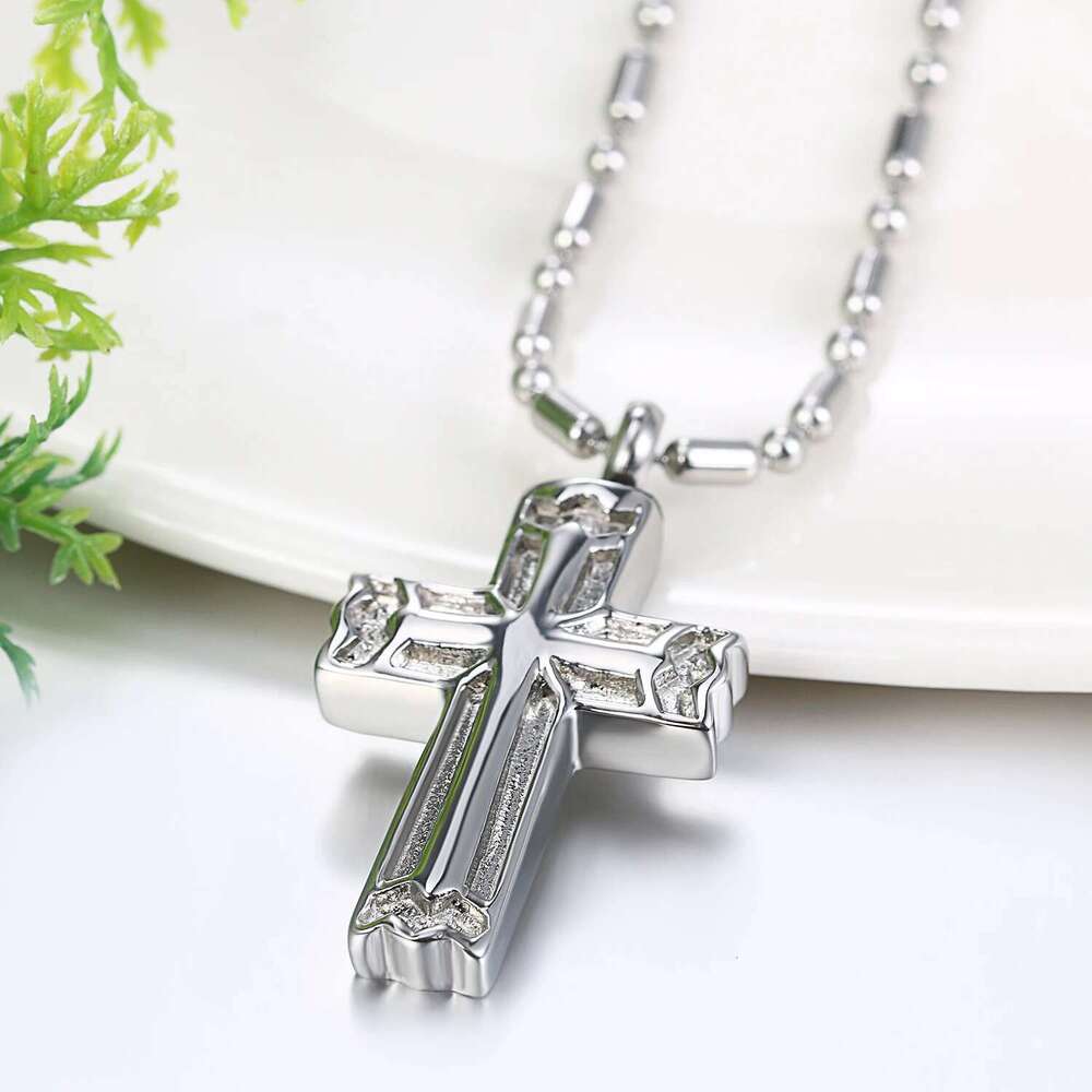 BONISKISS Fashion Cross Necklace Cremation Cylinder Ashes Keepsake Holder Memorial Lord Prayer Pendant for Men Women Urn Jewelry