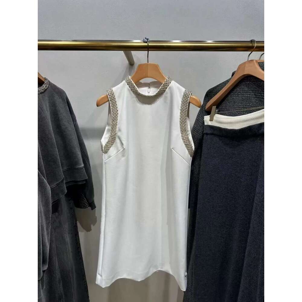Designer Women's Clothing Sleeveless Vest Skirt Women's Elegant Heavy Industry Dia Jewelry Round Neck Short Dress Fashion Temperament 25 Sum