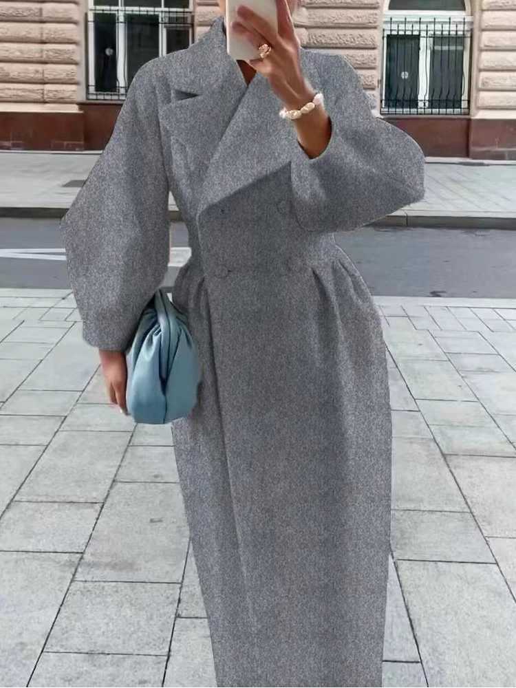 Winter Coat For Women Fashion Solid Loose Lapel Double Breasted Trench Vintage Long Sleeve Jackets Warm Thick Woman New In Coats J251124