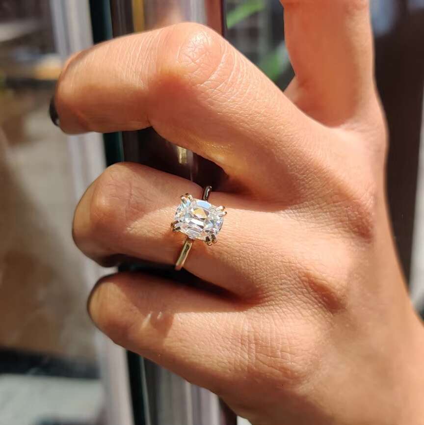 2.29 CT Elongated Cushion OEC Cathedral Set 14K Gold Moissanite Solitaire Ring