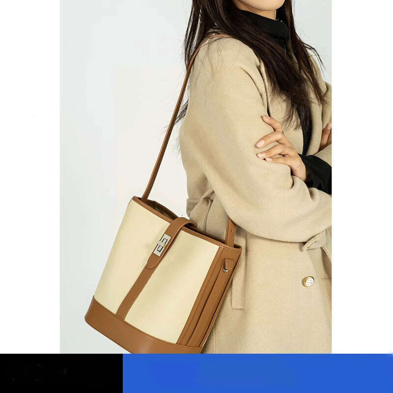 Light Luxury Versatile Bucket Contrasting Color Women S Bag New Design Sense Large Capacity Casual Single Shoulder Diagonal Cross Bag