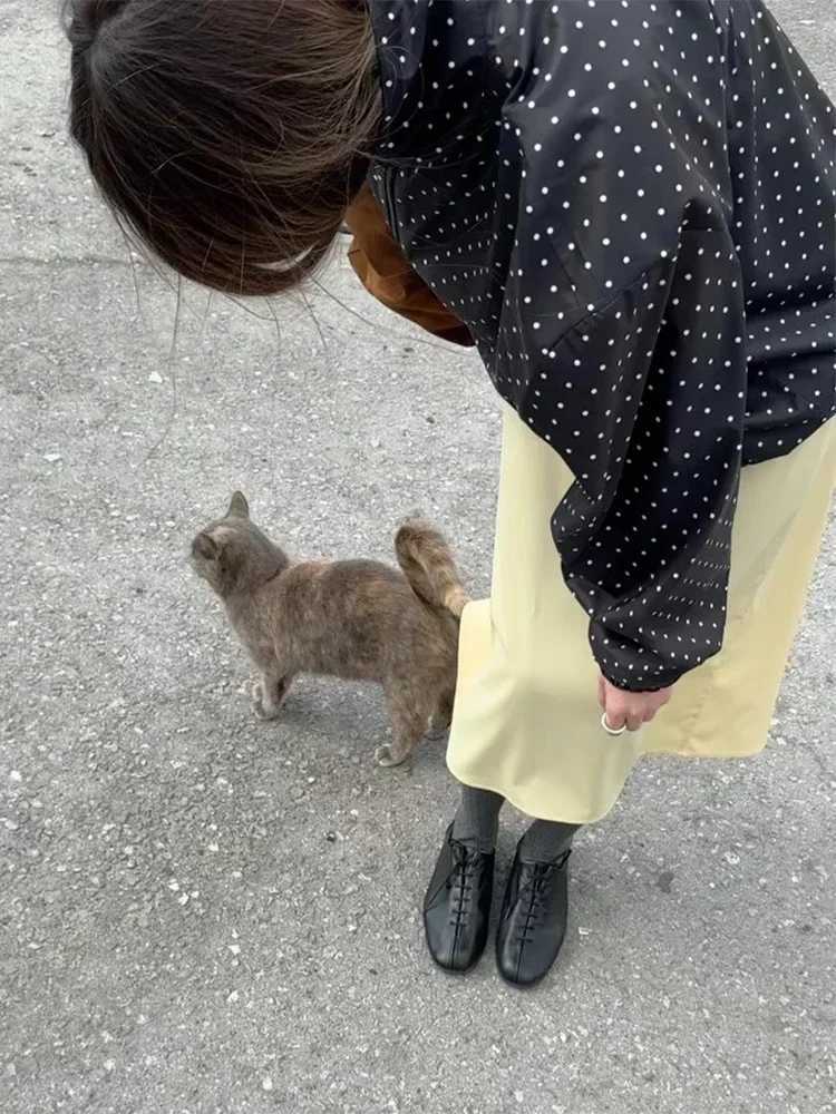 Womens Casual Polka Dot Printed Zipper Jacket Fashion Full Sleeves High Collar Loose Coat 2025 New Autumn Lady Commute Outwear J251124