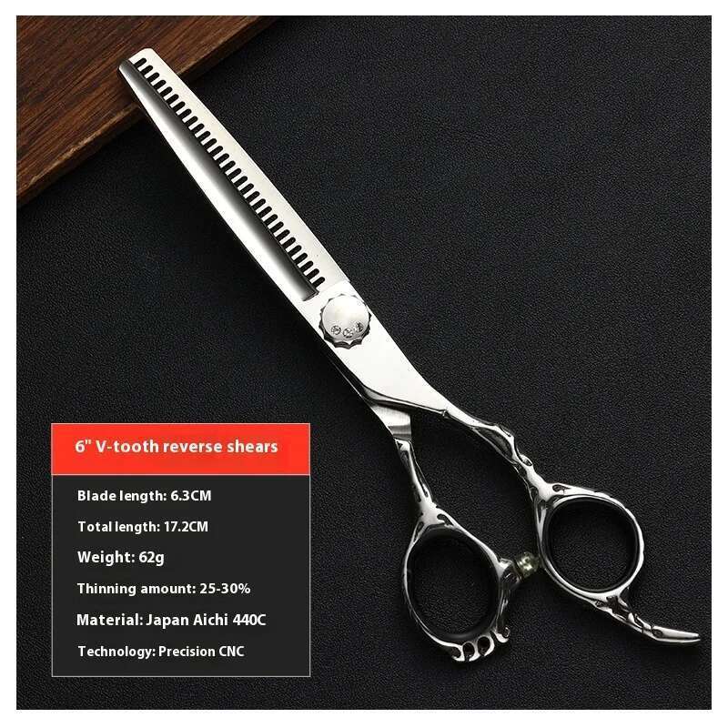 Japan440CSteel Hairdressing 6.0-Inch Salon Hairdresser Professional Flat Reverse Tooth Scissors