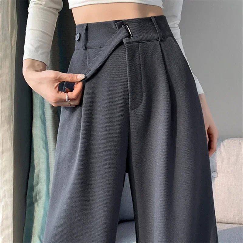 REALEFT 2025 Cotton Linen High Waist Suit Wide Leg Womens Full Pants Spring Summer Female Elegant Straight Loose Trousers 250421
