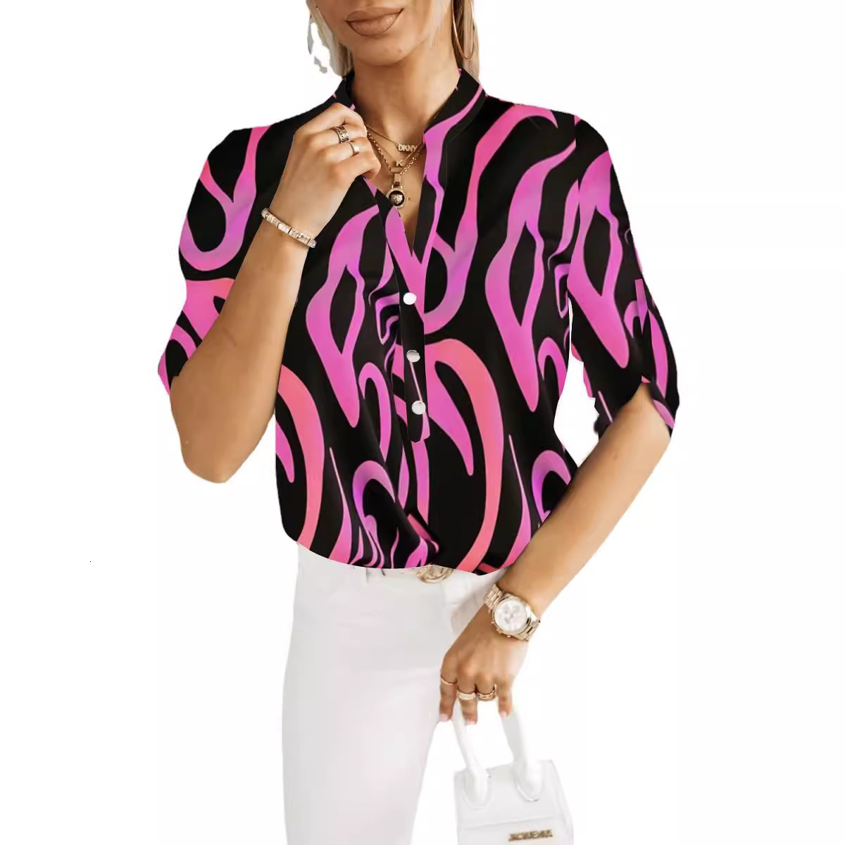 2023 Womens Summer Top Sleeved Shirt Printed Shirt Womens Wear
