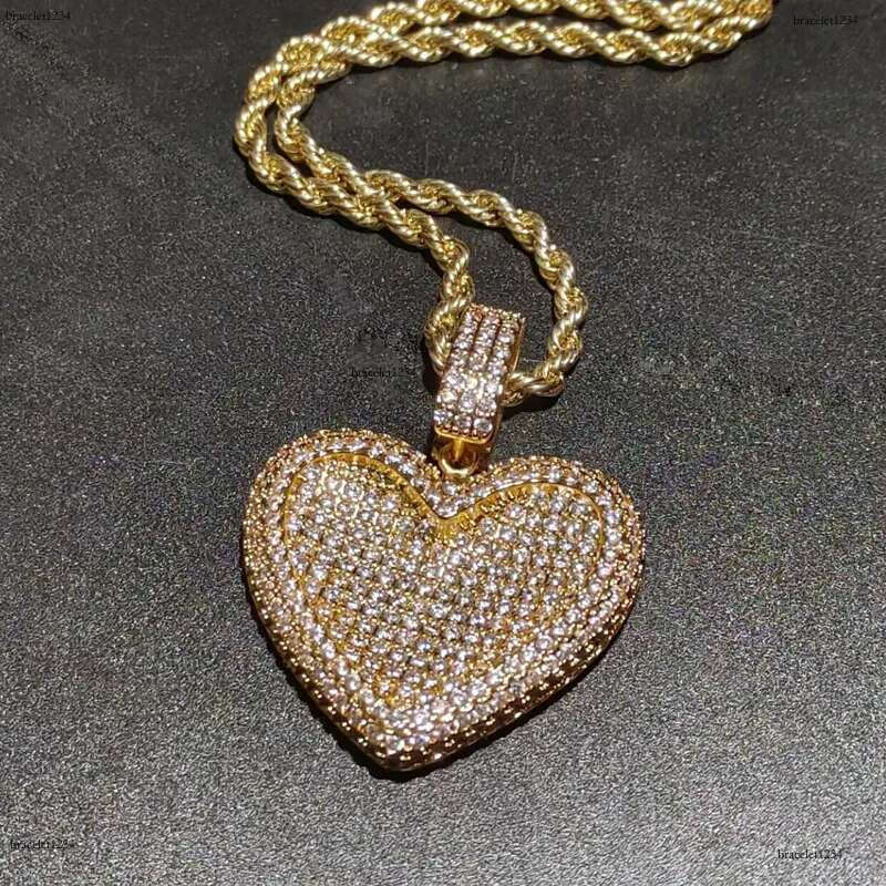 Iced Out Big Heart Pendant with Rope Chain Necklace Paved 5A Cz Stone for Women Men Hip Hop Necklaces Jewelry Drop Ship