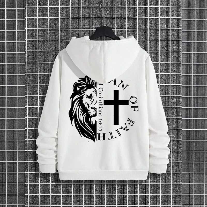 Jesus Christ Style Hoodies 2025 Fall Winter New Arrival Hooded Long Sleeve Sweatshirts Man Off Faith Lion Print Hoody Outerwear M251124