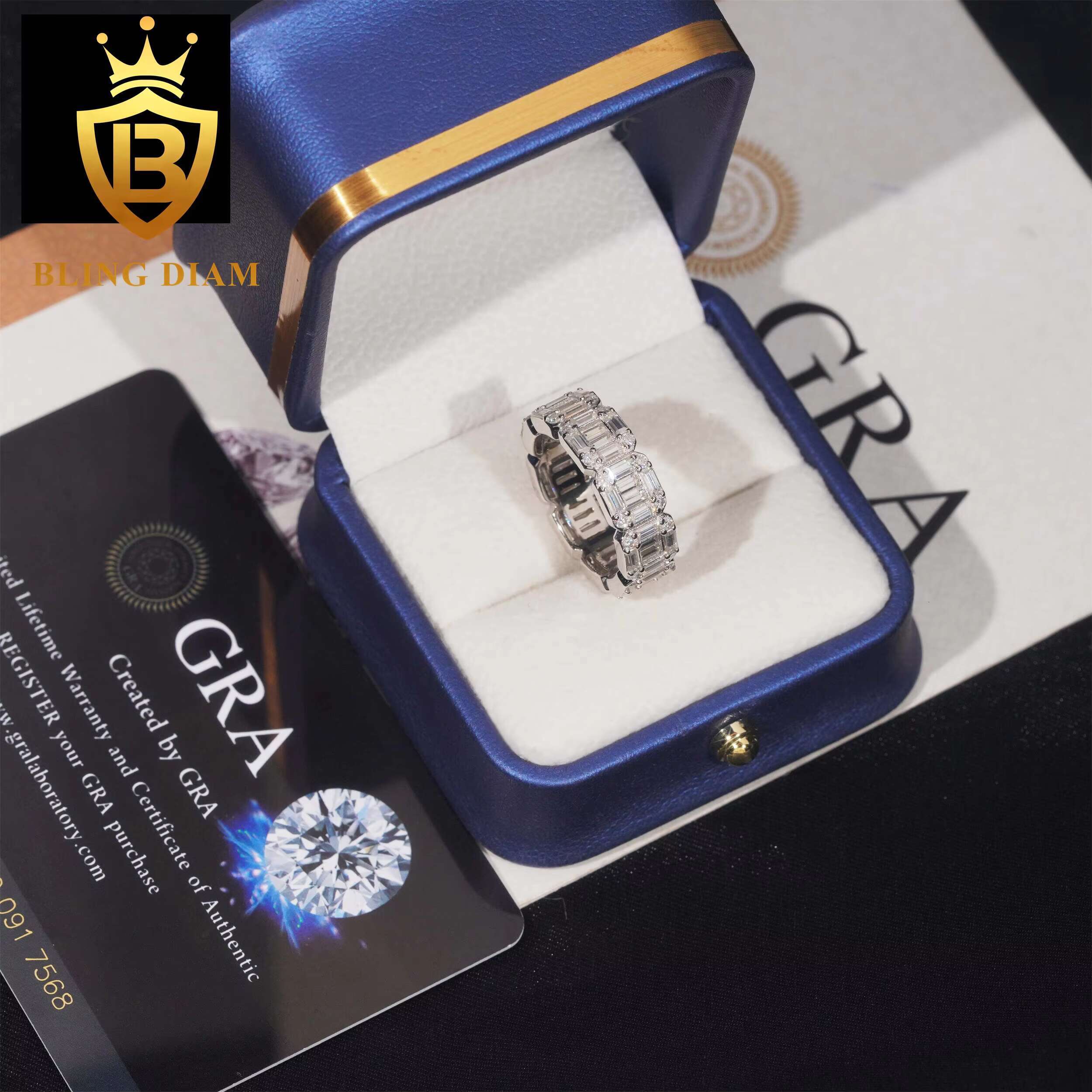 Pass Diamond Tester Vvs Moissanite Iced Out Hip Hop 925 Sterling Silver baguette Ring