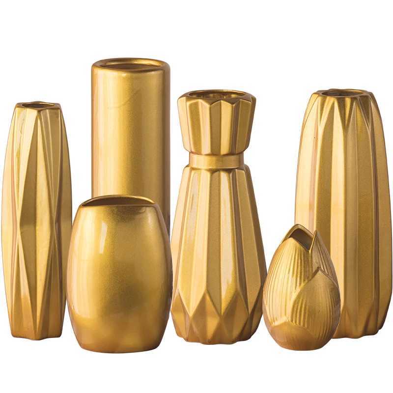 Luxury Europe Gold-plated Ceramic Vase Home Decor Creative Design Porcelain Decorative Flower Vase For Wedding Decoration C251124