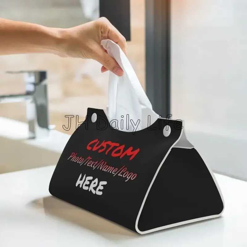 Custom Your Photo Text Design Tissue Box Cover PU Leather Tissue Box Holder Personalized Tissue Box Holder Modern Home DecorM251124