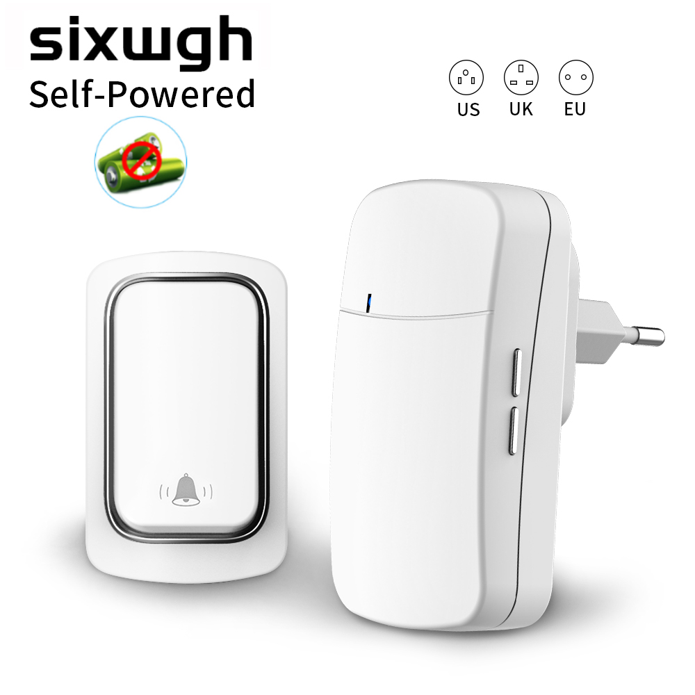 SIXWGH Wireless Doorbell No Battery required Waterproof Door bell Sets Home Outdoor Kinetic Ring Chime Doorbell