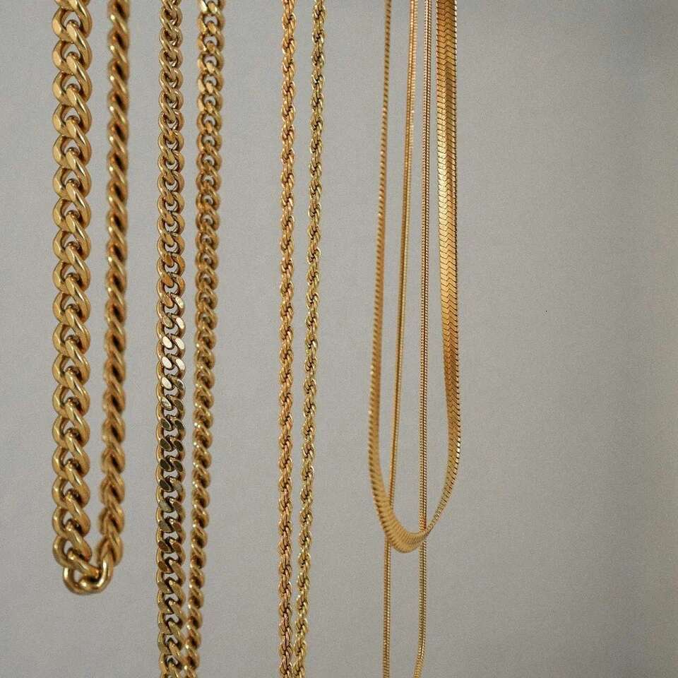 18K Gold IP Plated Stainless Steel Thick cuban link chain Chunky necklace Miami Double Layered Snake Chain Choker Necklace