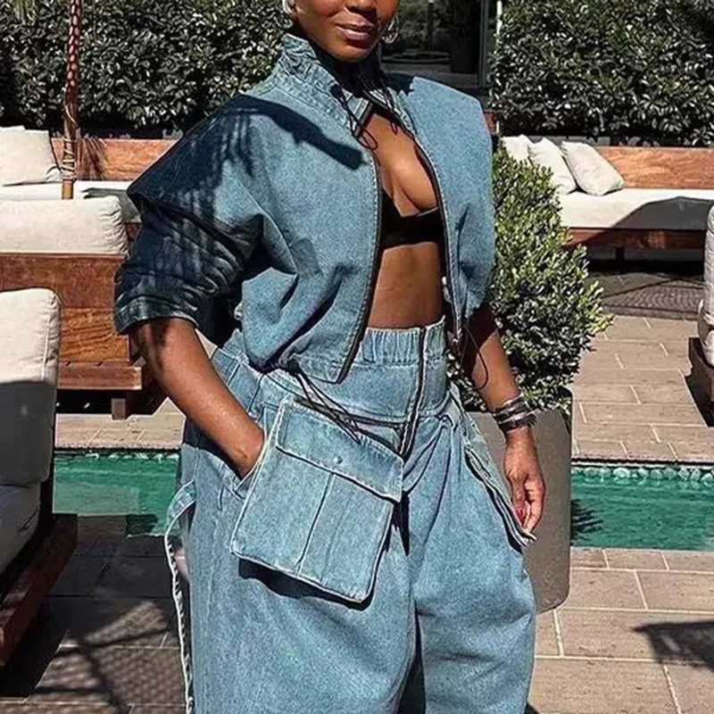 Spring New Chic Design Tooling Top Denim Jacket Womens High Waist Loose And Thin Short Chaquetas Locomotive Style Handsome Coat J251124