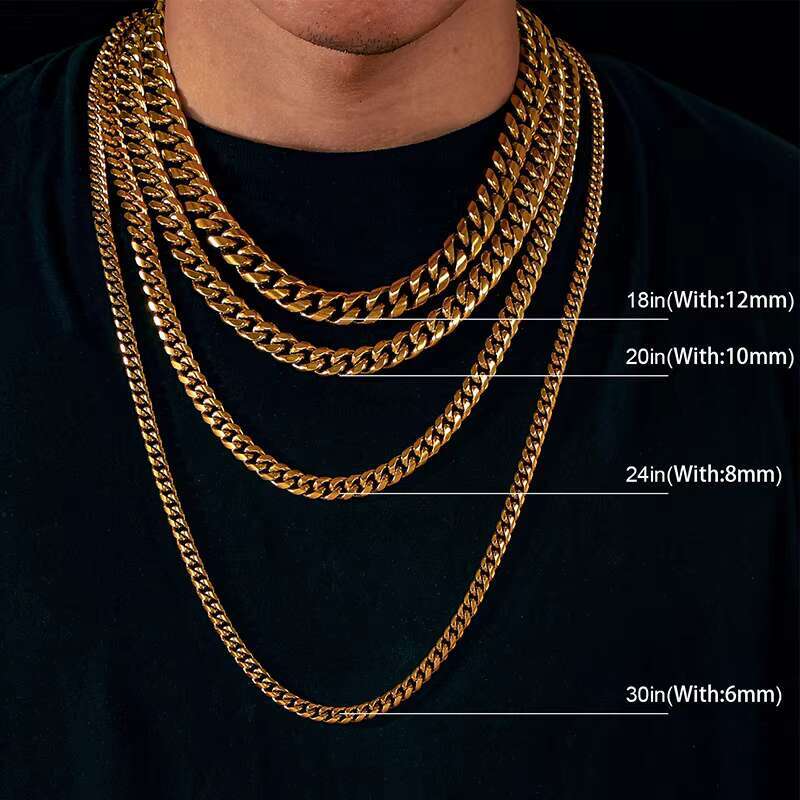Non Tarnish Free Waterproof Gold Plated Filled Stainless Steel Cuban Chain Mens Hip Hop Jewelry Cuban Link Chain Necklace