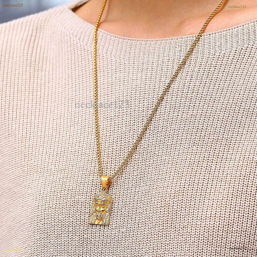 Pendant Necklaces Mens Hip Hop Necklace Jewelry Iced Out Jesus Piece With 60Cm Gold Cuban Chain Drop Delivery Pendants Dhgarden Oio