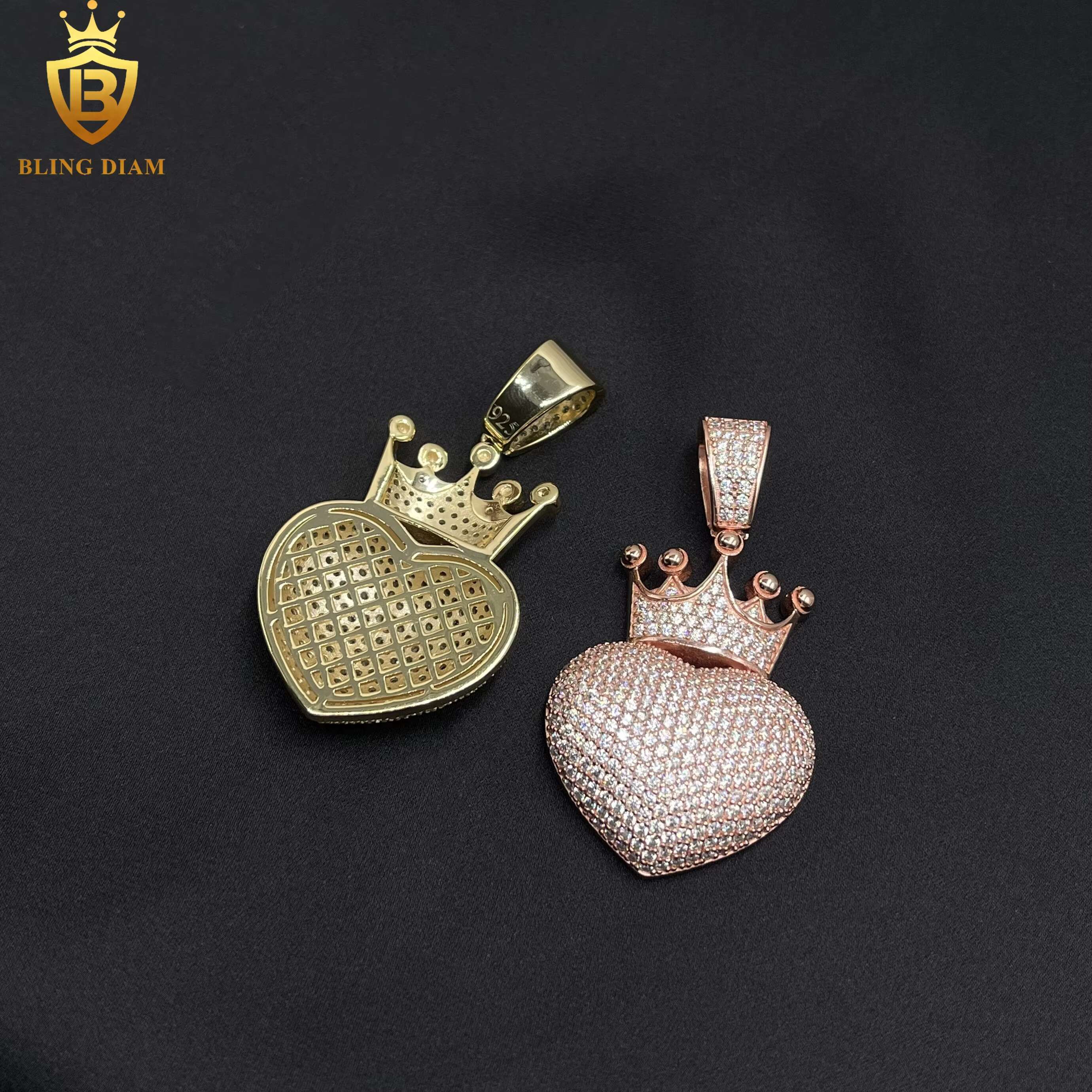 Luxury Jewelry Iced Out Jewelry Solid 925 Sterling Silver VVS Moissanite Pass Diamond Tester Heart Pendant Necklace