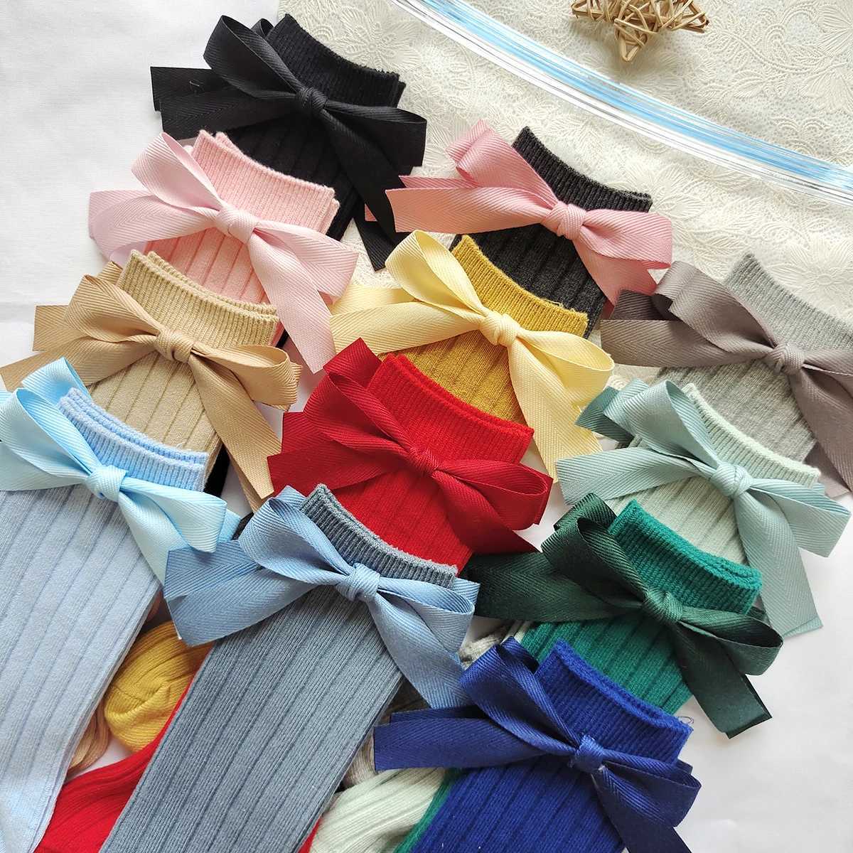 14 Colors Princess Girls Long Sock Big Bowknot Infant Baby Stockings Kids Cotton Sock Knee High Breathable Soft Children Socken G251124