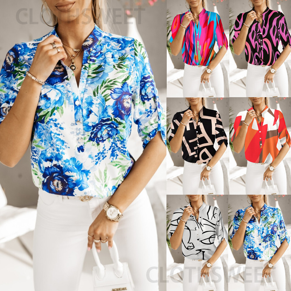 2023 Womens Summer Top Sleeved Shirt Printed Shirt Womens Wear