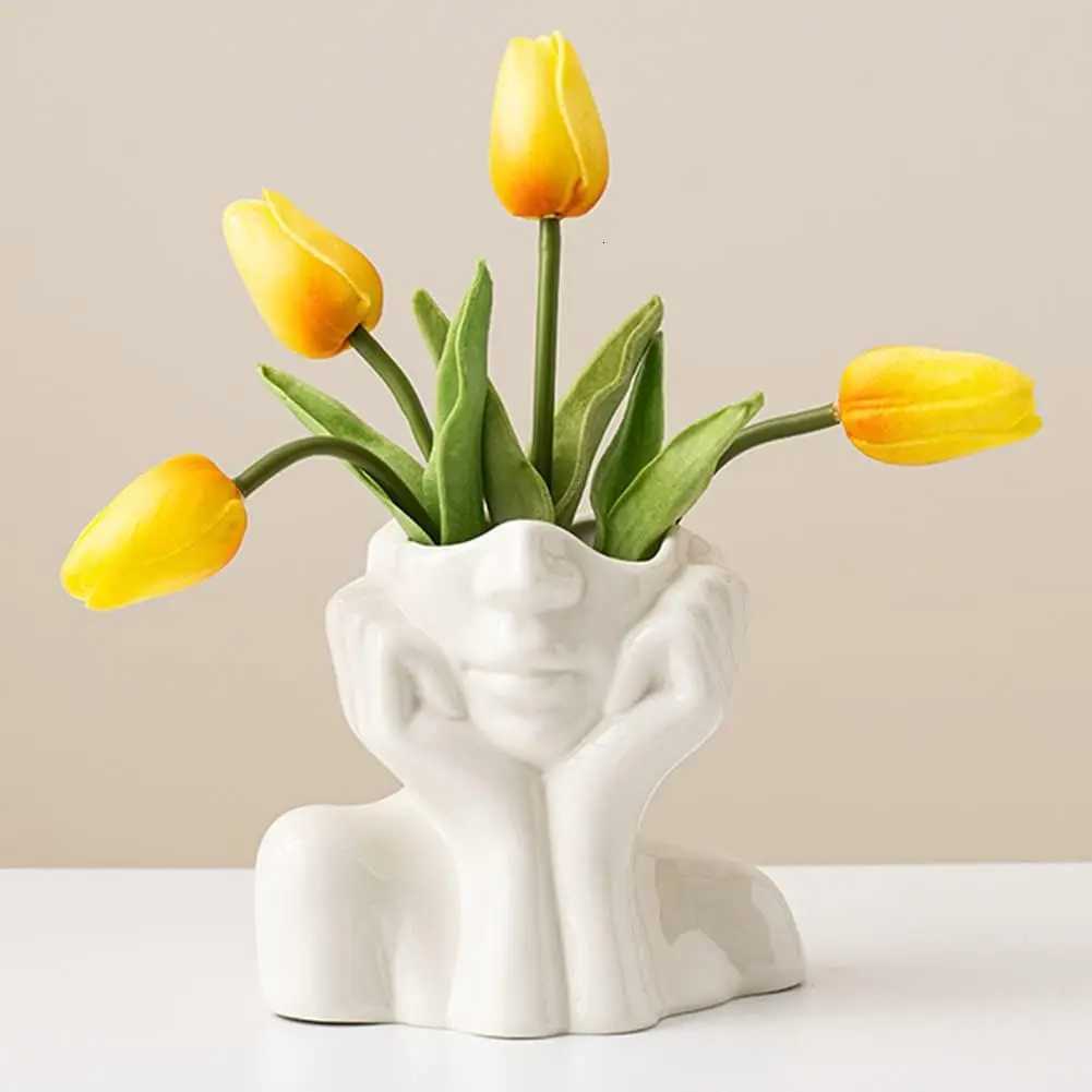 Ceramic Human Face Flower Vases Home Decor Creatrive Art Sculpture Human Head Abstract Plant Flower Pot Living Room Decors C251124