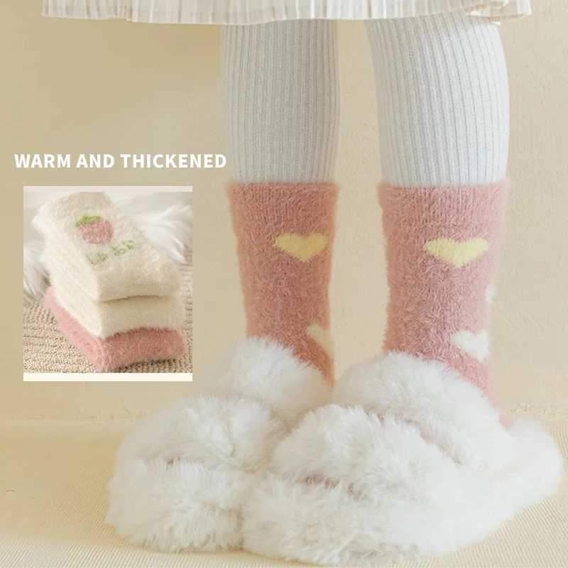 3 Pairs Winter Autumn Thicken Warm Kids Girls Half Socks Heart Melons Pattern Sweet Soft Comfortable Elastic Princess Socks G251124