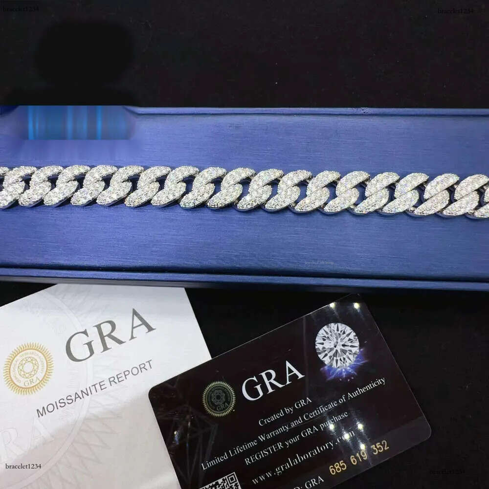 12mm Width Fashion Wholesale Price Sterg S Sier Iced Out Vvs Moissanite Dia Fine Hip Hop Jewelry Cuban k Chain Bracelet Men for Women