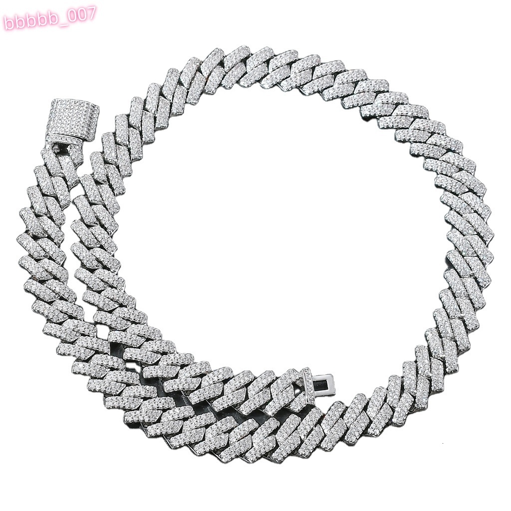 2024 American European Mens Hip Hop Style Cuban Chain Necklace 14mm Diamond Shaped Copper Zircon Link Chain for Wedding