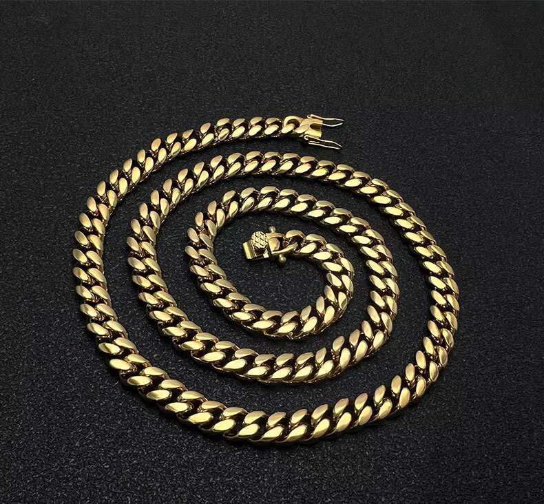 18k Gold Filled Chain Mens Gold Plated Cuban Necklace Stainless Steel Miami Chain Rappers Man Women Necklace
