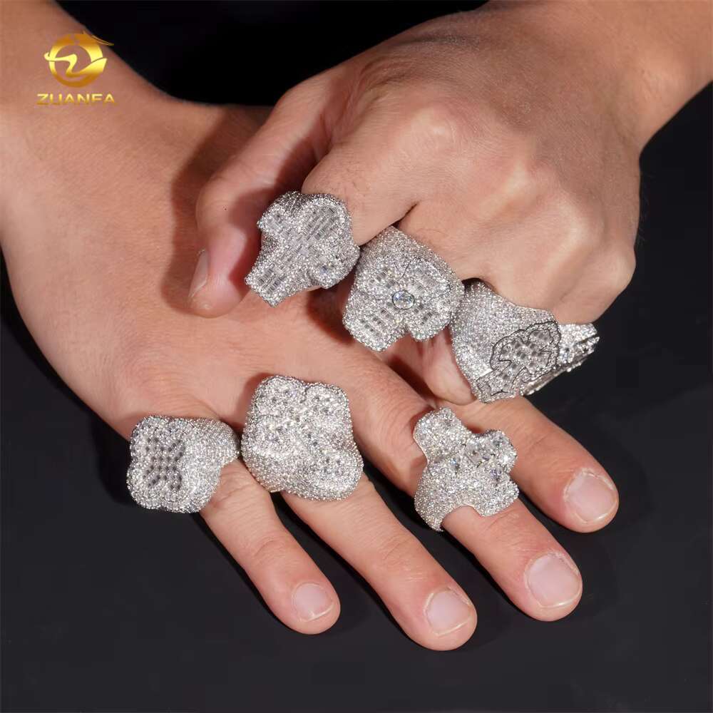 Hip Hop Style Hot Sale Vvs Moissanite Men Diamond Rings 925 Silver Ice Out Ring Cross Moissanite Hip Hop Ring Collection