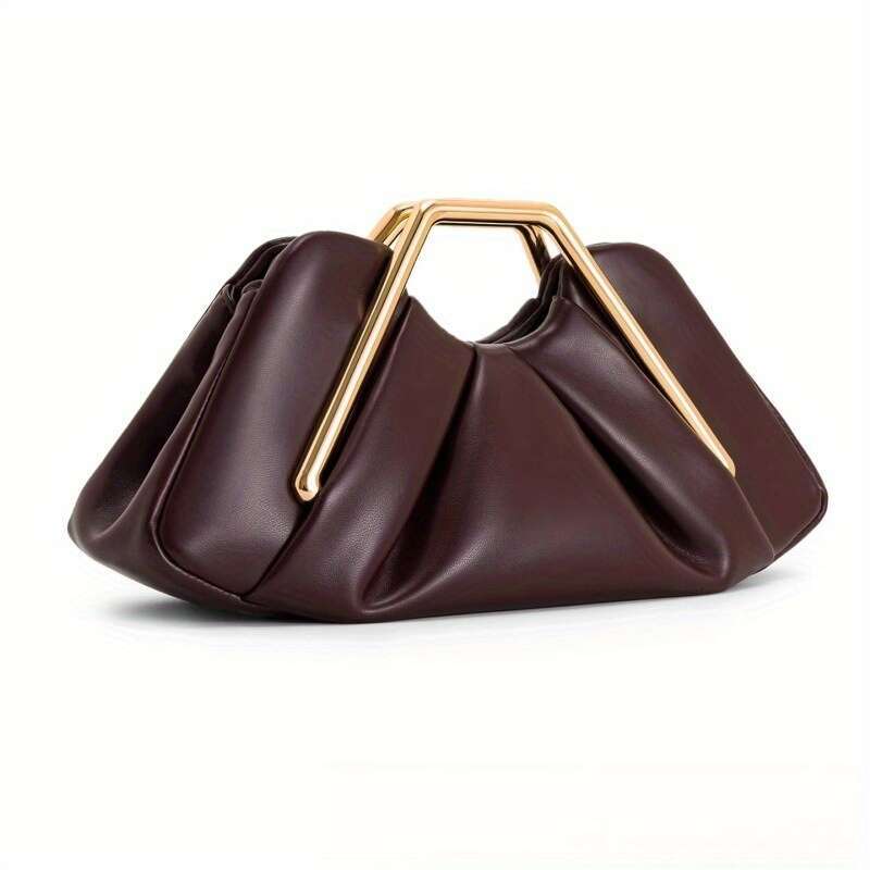 Women's Top-Grain Retro Cloud Handbag Golden-Tone Hardware & Detachable Strap, Pleated Zippered Evening Clutch/Wallet-Pouch /Beige/Black Large Lu