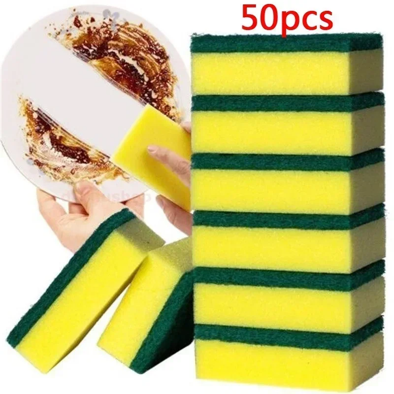 50PCS/set Kitchen Dishwashing Sponge Soft Absorbent Clean Rub Pot Rust Scouring Pad Removing Kits Household Cleaning Brush Sponge