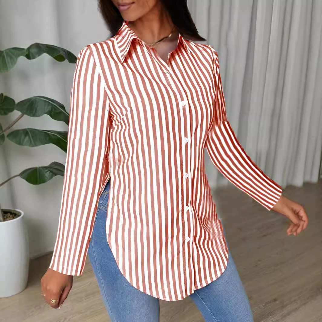 2024 autumn fashion simple striped printed long sleeved shirt for women